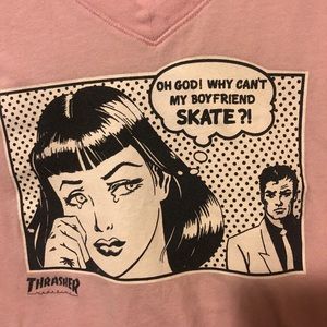 Vintage Pink Women’s Thrasher V Neck Graphic Tee